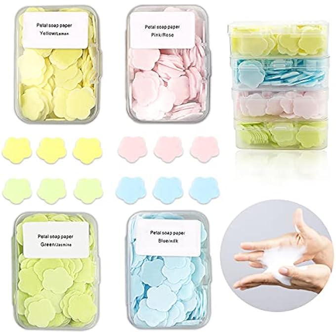 FERCAISH 400 PETAL SOAP SHEETS, PORTABLE AND DISSOLVABLE SOAP PAPER SHEETS FOR HAND WASHING AND CLEANING, PERFECT FOR CHILDREN AND ADULTS ON OUTDOOR TRAVEL AND CAMPING HIKING(4 BOX SET) - Image 1